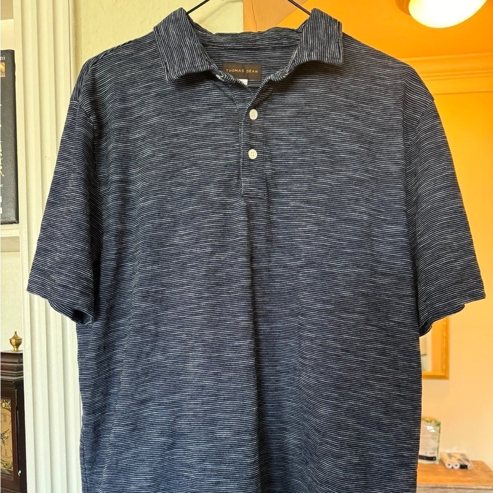 Thomas Dean Button Down Men’s Business Casual Polo Shirt Size Medium